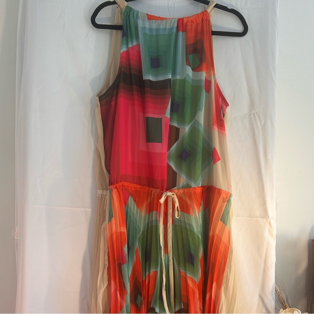 Desigual Multicolor Abstract Print Dress Sleeveless Boho Festival Tie Waist